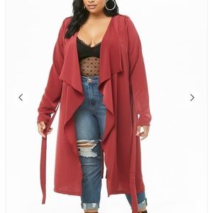 Longline burgundy drape front light coat